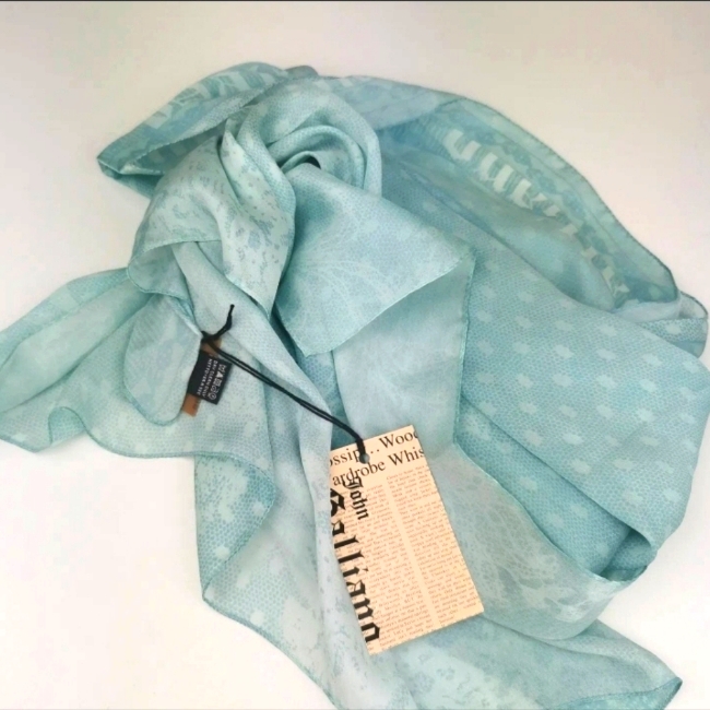 Vintage John Galliano Blue Xxl Silk Scarf Monochrome Rare